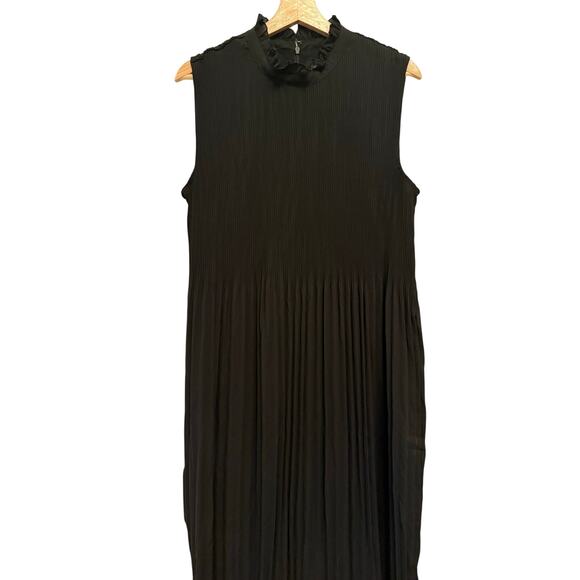 Black Label by Chico’s Size 16 Black Sleeveless Pleated Midi Dress Mock Neck - Picture 1 of 4